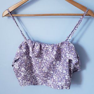Lavender Floral Ruffled Crop Top, NWT